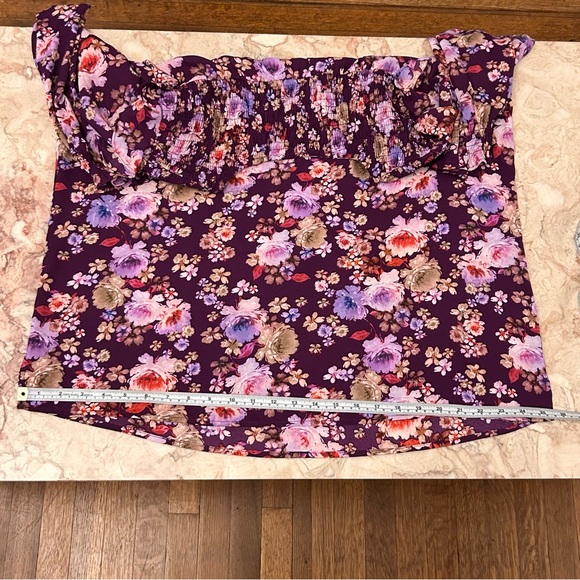 PIONEER WOMAN XL Floral Blouse Purple Ruffle Detail Long Sleeves - Picture 7 of 12